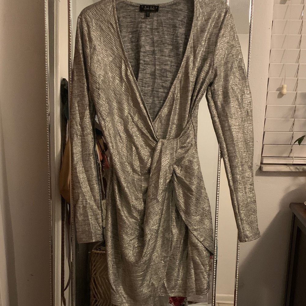 Trixxi Metallic Silver Midi Dress